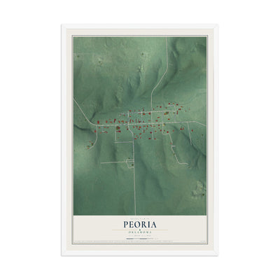 Map of Peoria, Oklahoma, 12 x 18 inch print in a white wood frame