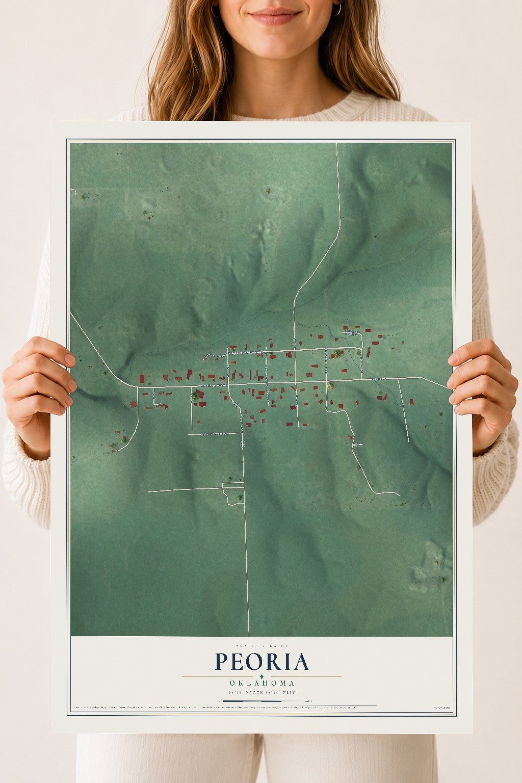Map of Peoria, Oklahoma, 18 x 24 inch unframed archival matte print
