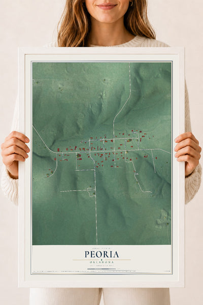 Map of Peoria, Oklahoma, 18 x 24 inch print in a white wood frame
