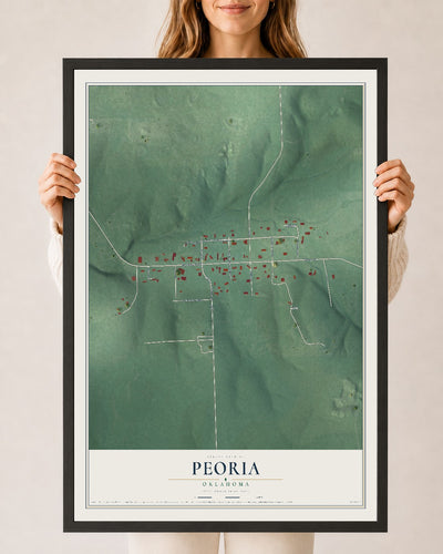 Map of Peoria, Oklahoma, 24 x 36 inch print in a black wood frame
