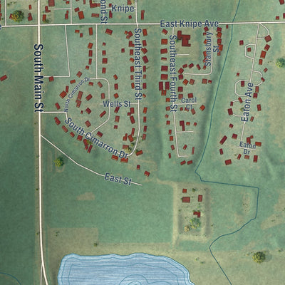 Second close-up of the map of Perkins, Oklahoma print showing more streets and buildings