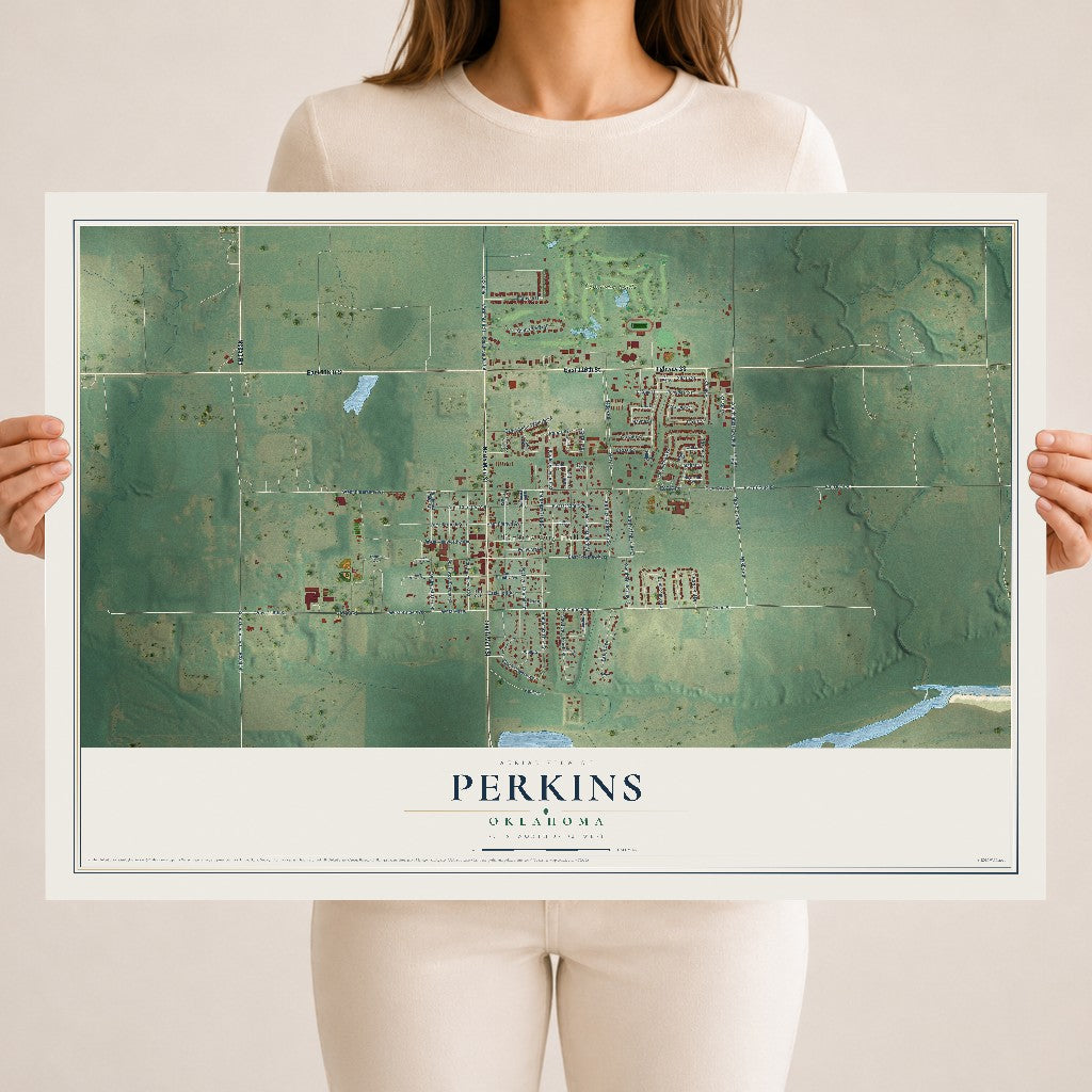 Map of Perkins, Oklahoma, 18 x 24 inch unframed archival matte print