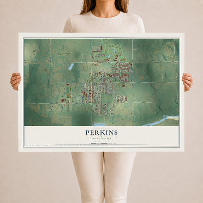 Map of Perkins, Oklahoma, 24 x 36 inch unframed archival matte print