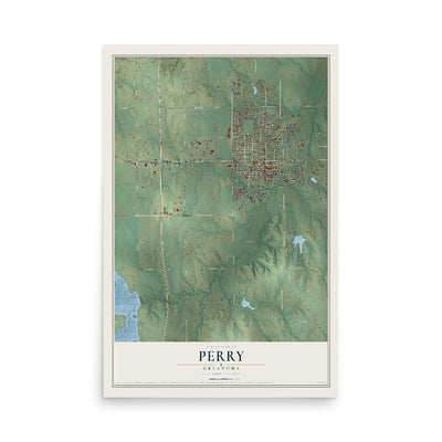 Map of Perry, Oklahoma, 12 x 18 inch unframed archival matte print