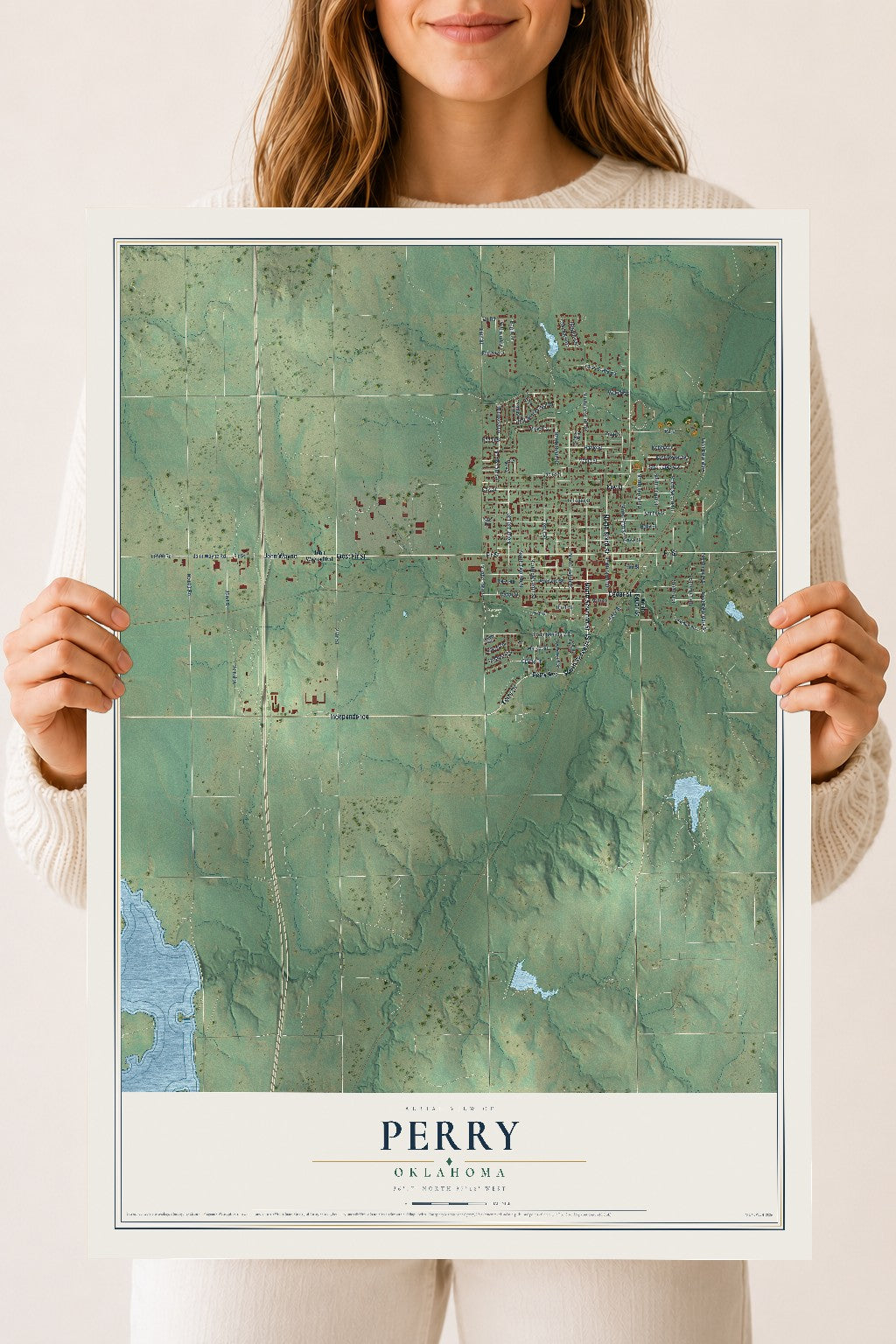 Map of Perry, Oklahoma, 18 x 24 inch unframed archival matte print