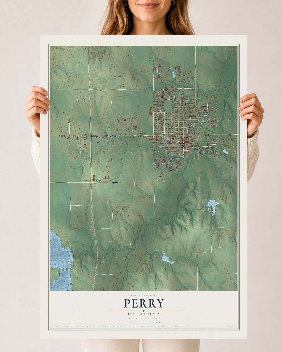 Map of Perry, Oklahoma, 24 x 36 inch unframed archival matte print