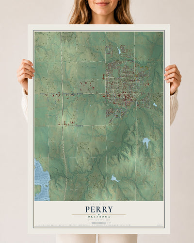 Map of Perry, Oklahoma, 24 x 36 inch unframed archival matte print