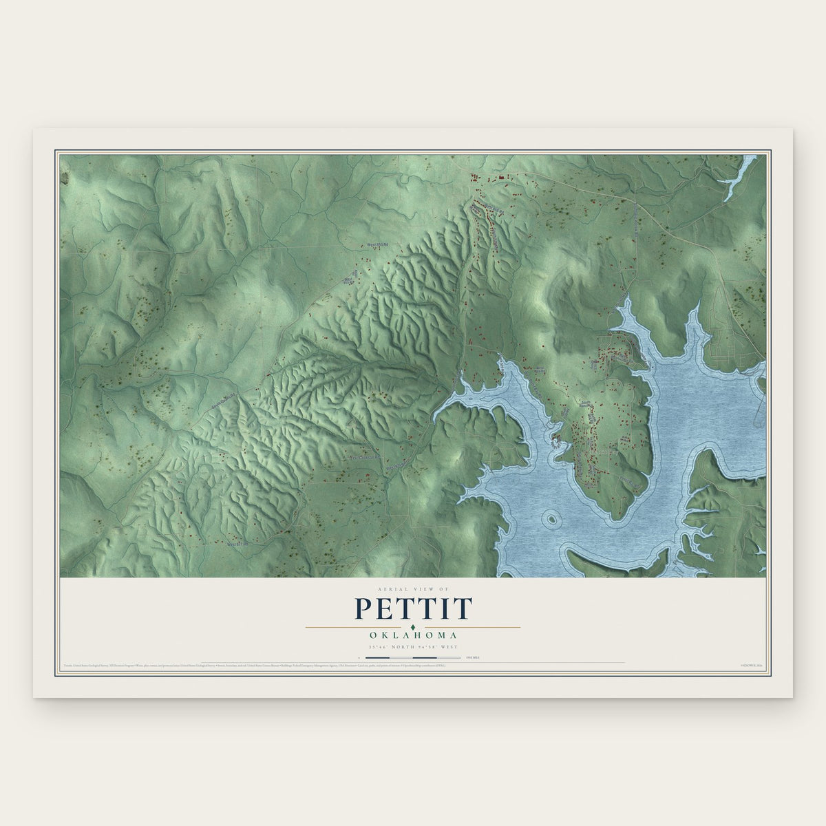 Pettit, Oklahoma map print, the full design