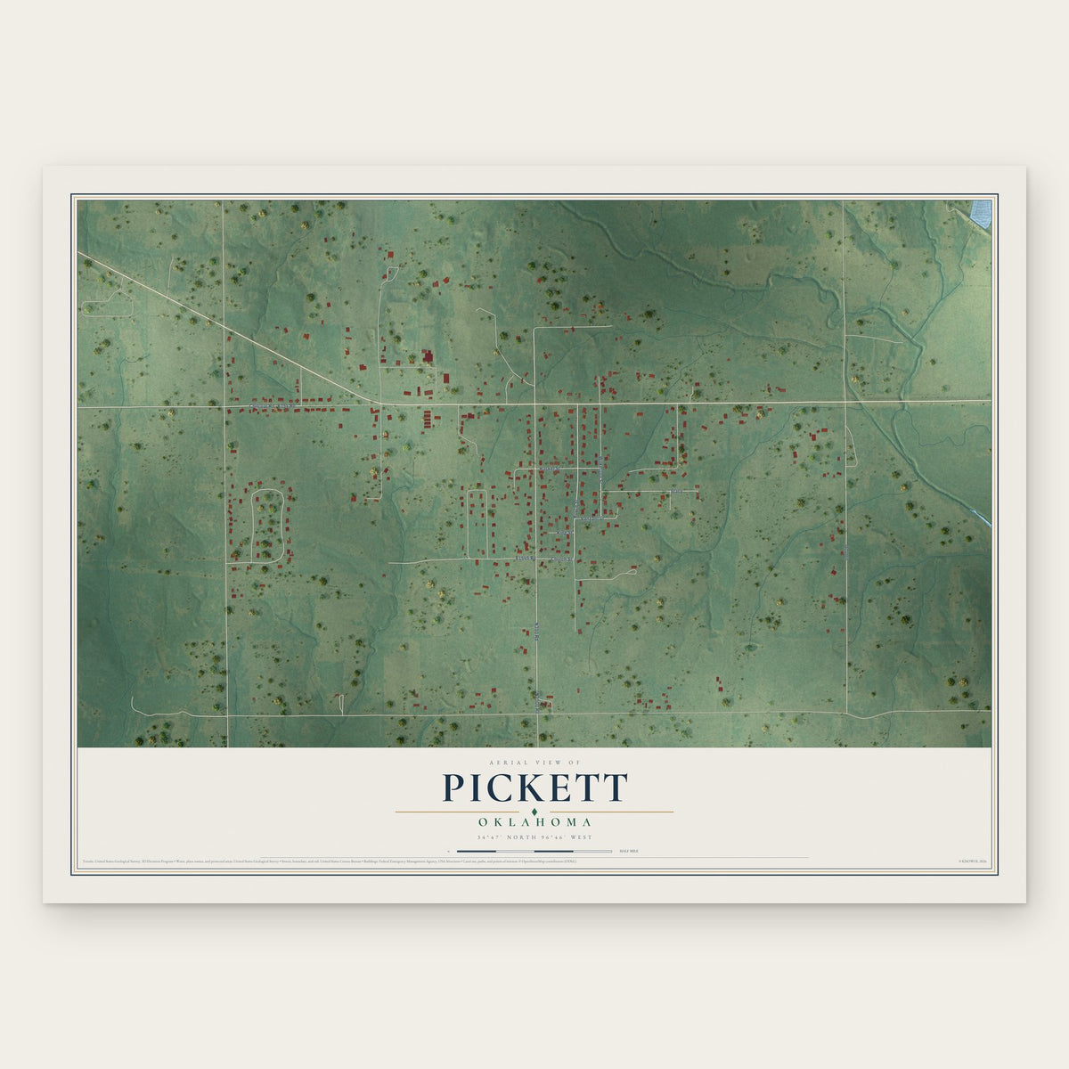 Pickett, Oklahoma map print, the full design