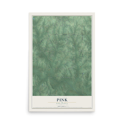 Map of Pink, Oklahoma, 12 x 18 inch unframed archival matte print