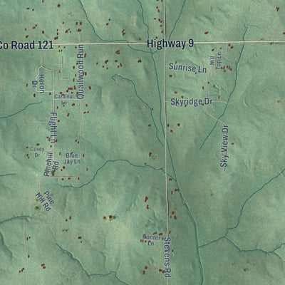 Second close-up of the map of Pink, Oklahoma print showing more streets and buildings