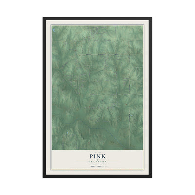 Map of Pink, Oklahoma, 12 x 18 inch print in a black wood frame