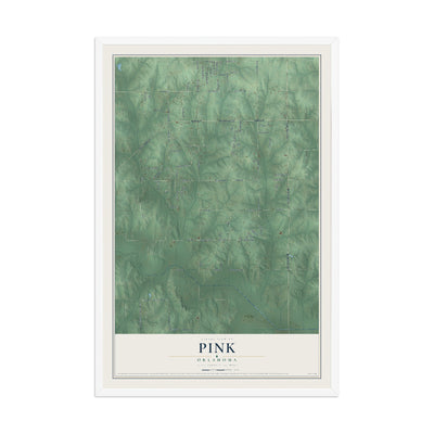 Map of Pink, Oklahoma, 12 x 18 inch print in a white wood frame