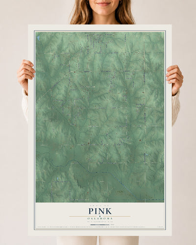 Map of Pink, Oklahoma, 24 x 36 inch unframed archival matte print