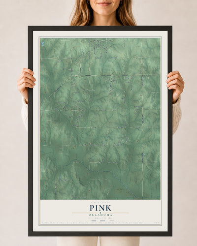 Map of Pink, Oklahoma, 24 x 36 inch print in a black wood frame