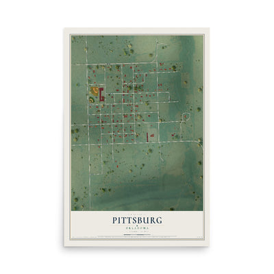 Map of Pittsburg, Oklahoma, 12 x 18 inch unframed archival matte print