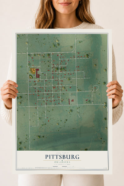 Map of Pittsburg, Oklahoma, 18 x 24 inch unframed archival matte print