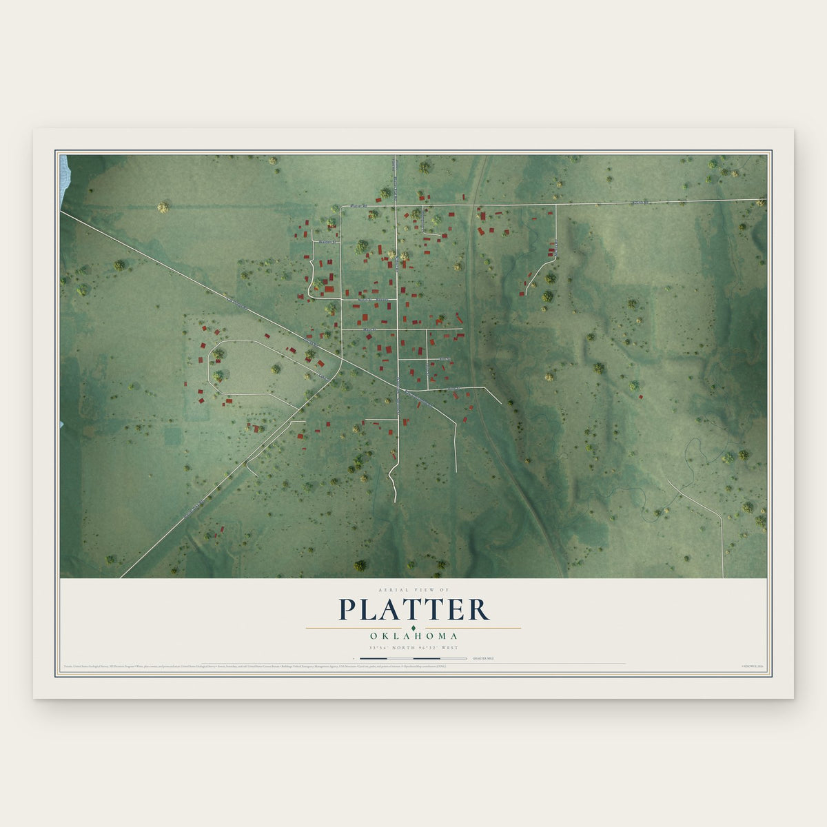 Platter, Oklahoma map print, the full design