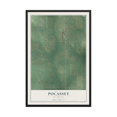 Map of Pocasset, Oklahoma, 12 x 18 inch print in a black wood frame