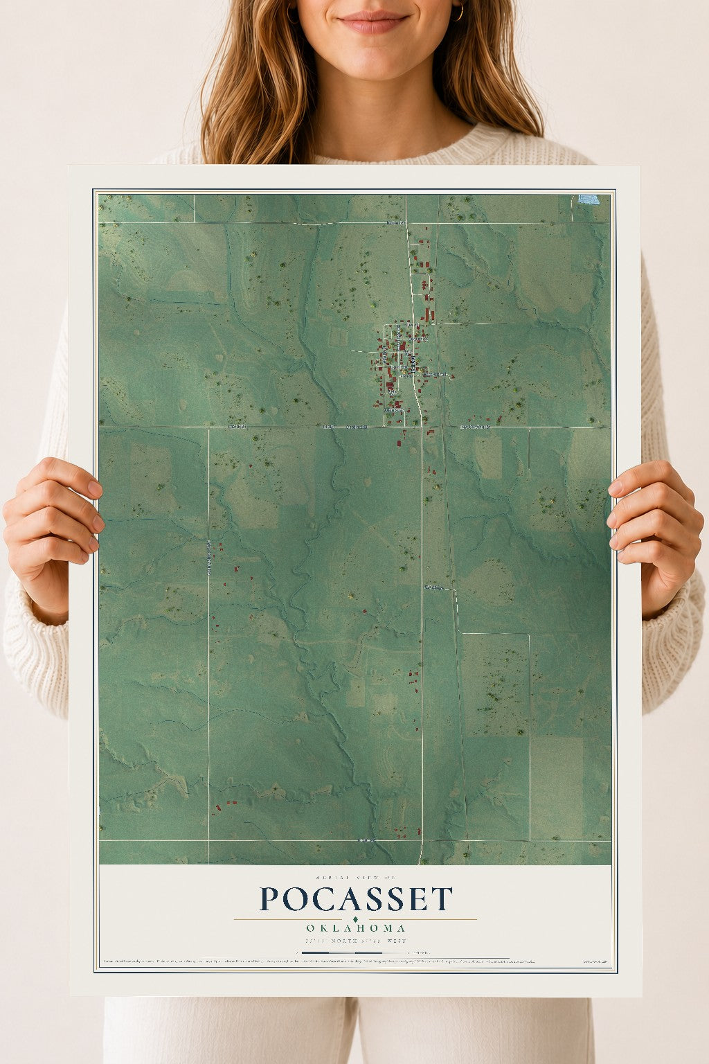 Map of Pocasset, Oklahoma, 18 x 24 inch unframed archival matte print
