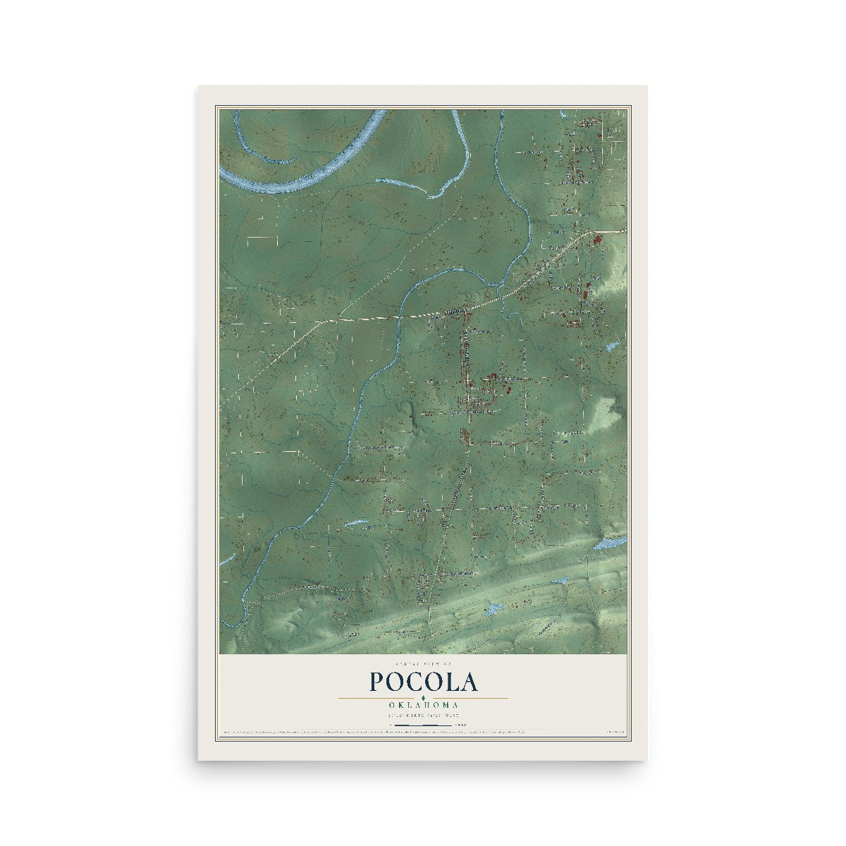 Map of Pocola, Oklahoma, 12 x 18 inch unframed archival matte print
