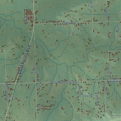 Second close-up of the map of Pocola, Oklahoma print showing more streets and buildings