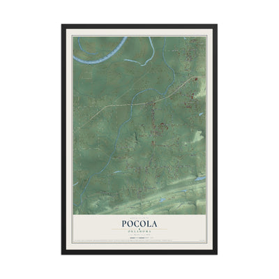 Map of Pocola, Oklahoma, 12 x 18 inch print in a black wood frame