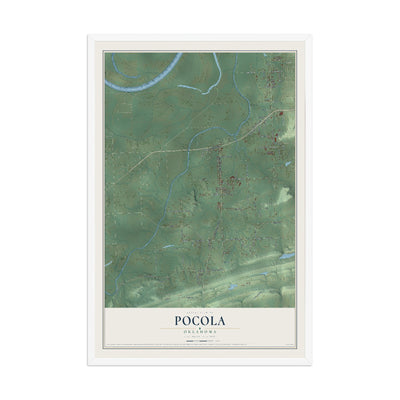 Map of Pocola, Oklahoma, 12 x 18 inch print in a white wood frame