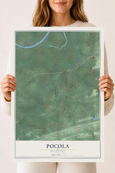 Map of Pocola, Oklahoma, 18 x 24 inch unframed archival matte print