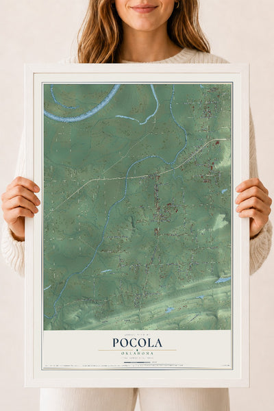 Map of Pocola, Oklahoma, 18 x 24 inch print in a white wood frame