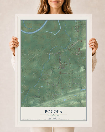 Map of Pocola, Oklahoma, 24 x 36 inch print in a white wood frame
