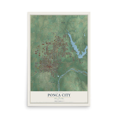 Map of Ponca City, Oklahoma, 12 x 18 inch unframed archival matte print
