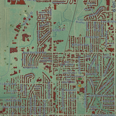 Close-up of the map of Ponca City, Oklahoma print showing street and building detail