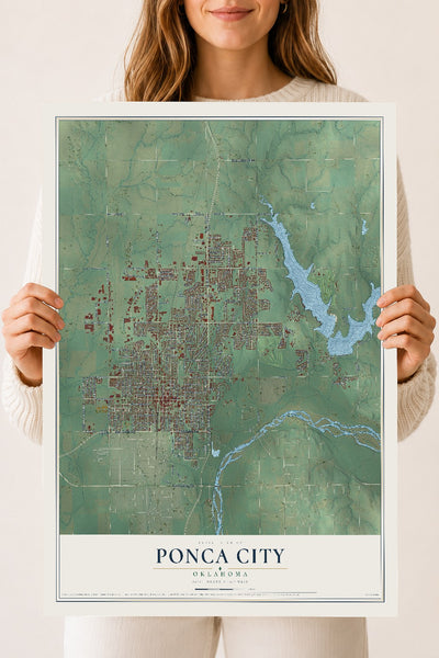 Map of Ponca City, Oklahoma, 18 x 24 inch unframed archival matte print
