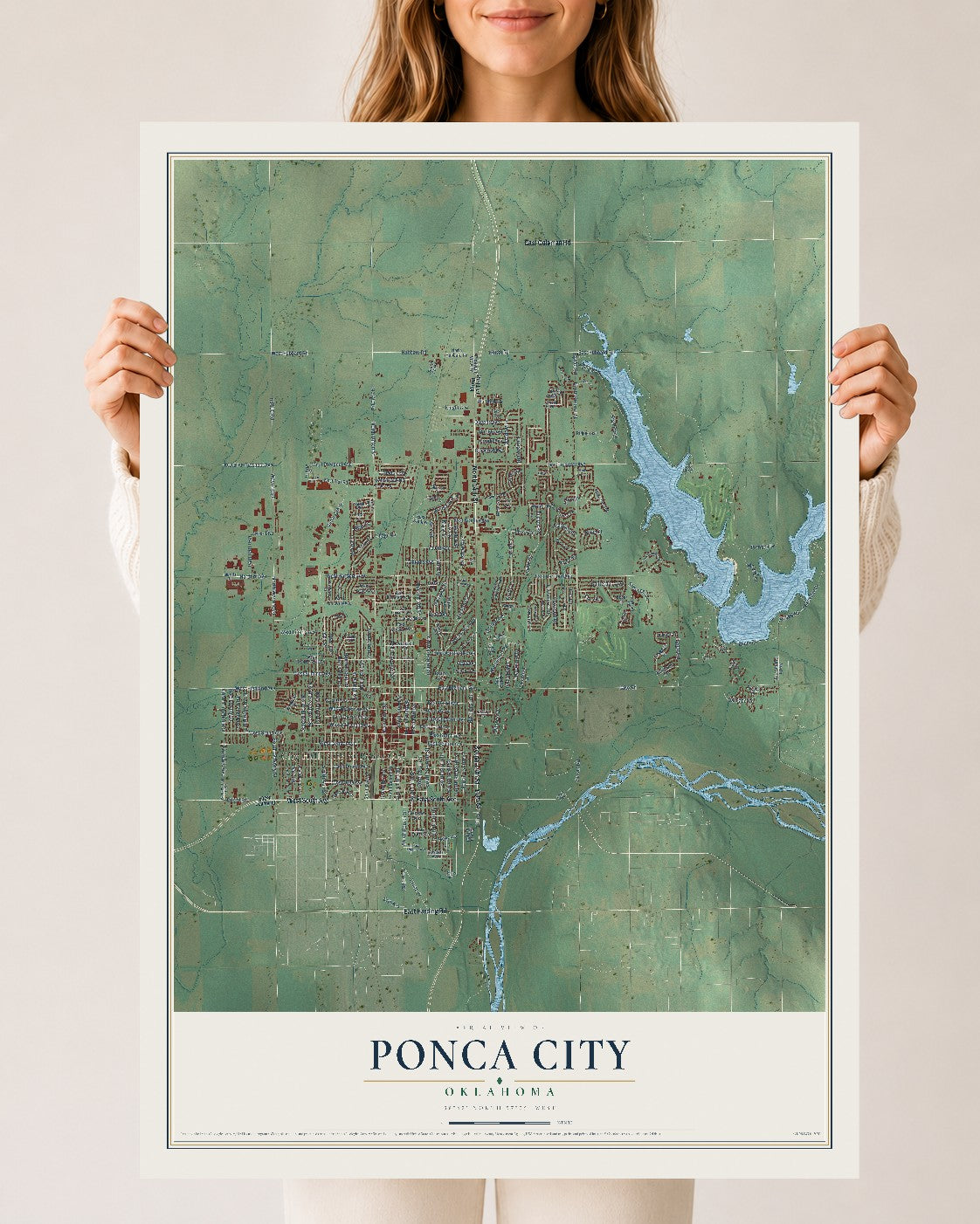 Map of Ponca City, Oklahoma, 24 x 36 inch unframed archival matte print