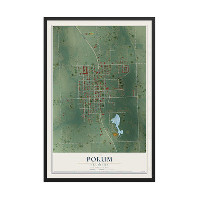 Map of Porum, Oklahoma, 12 x 18 inch print in a black wood frame