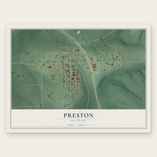Preston, Oklahoma map print, the full design