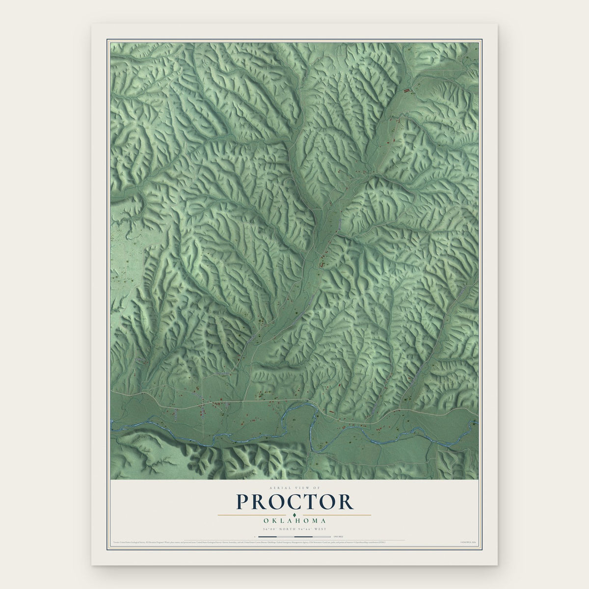 Proctor, Oklahoma map print, the full design