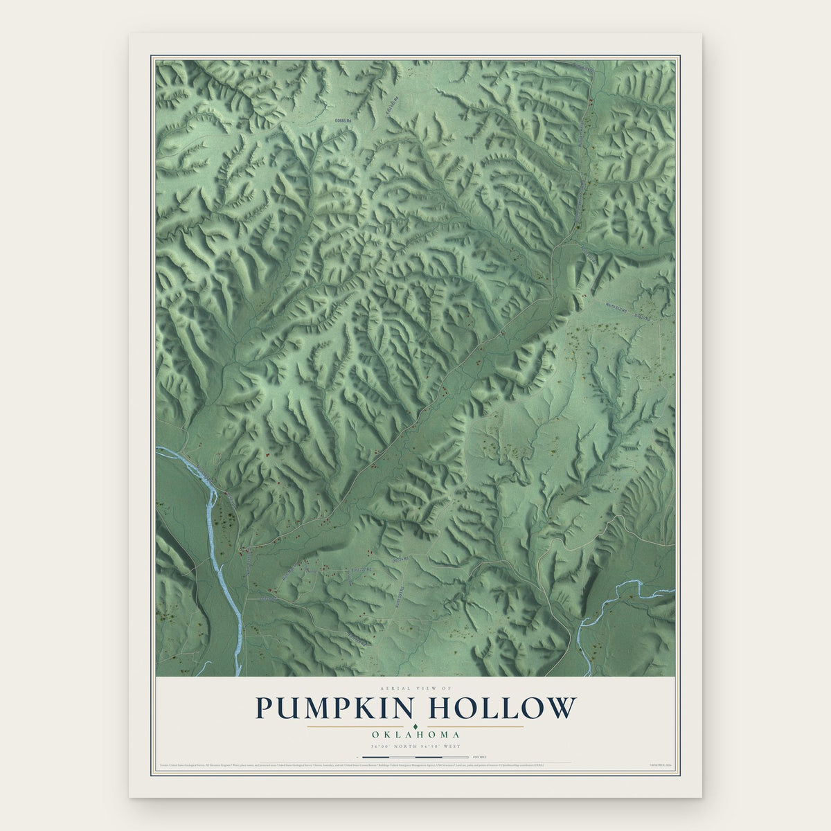 Pumpkin Hollow, Oklahoma map print, the full design