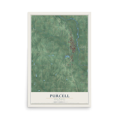 Map of Purcell, Oklahoma, 12 x 18 inch unframed archival matte print