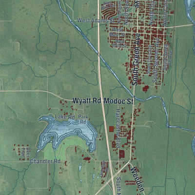 Close-up of the map of Purcell, Oklahoma print showing street and building detail