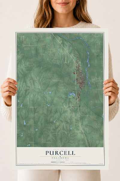 Map of Purcell, Oklahoma, 18 x 24 inch unframed archival matte print