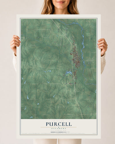 Map of Purcell, Oklahoma, 24 x 36 inch unframed archival matte print