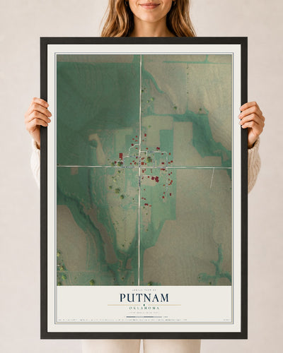 Map of Putnam, Oklahoma, 24 x 36 inch print in a black wood frame