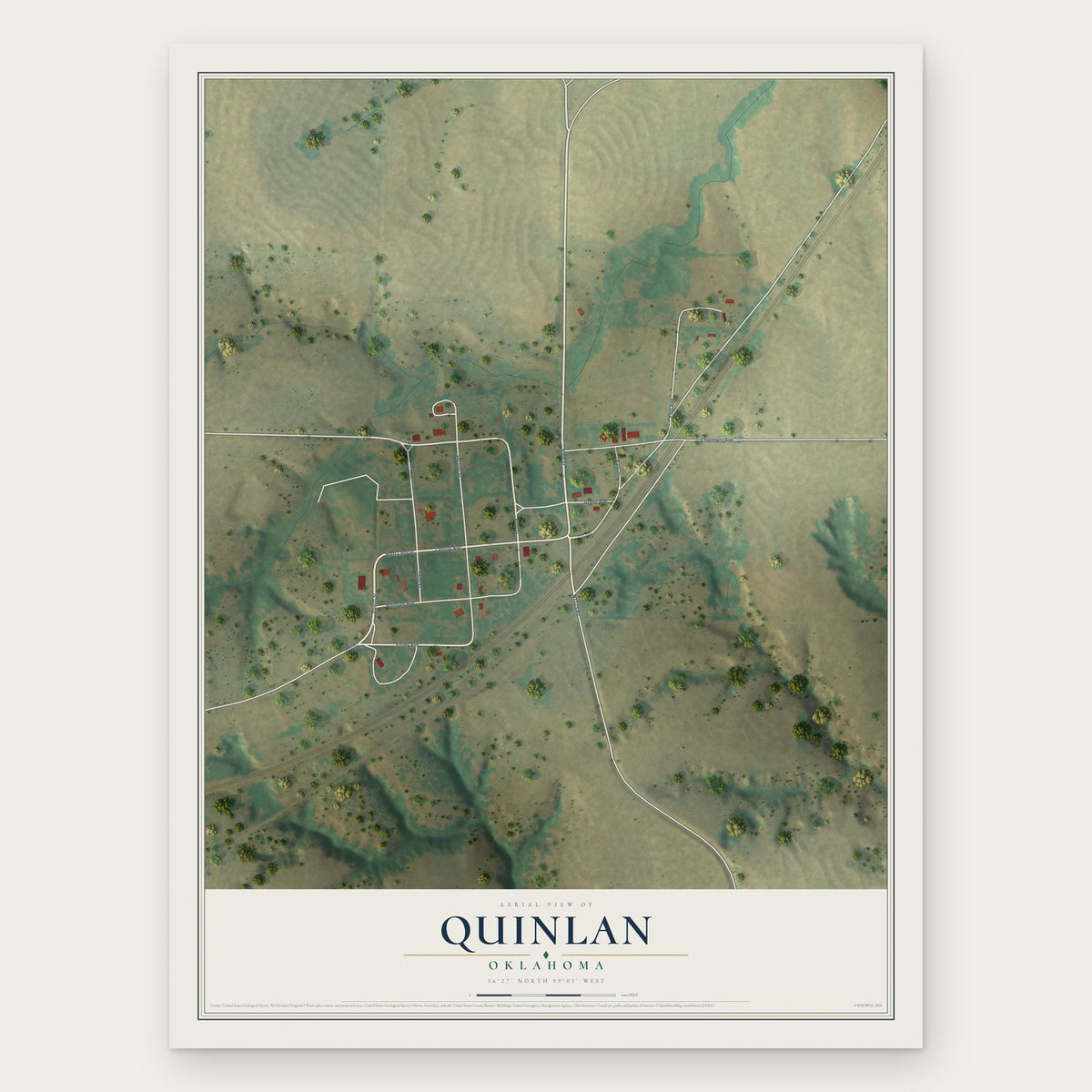 Quinlan, Oklahoma map print, the full design