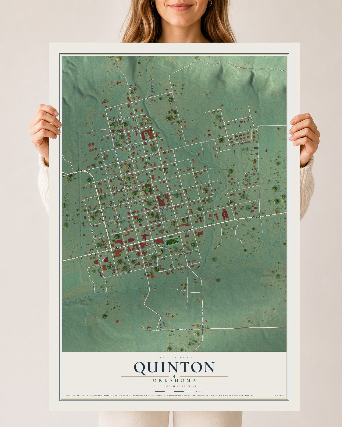 Map of Quinton, Oklahoma, 24 x 36 inch unframed archival matte print