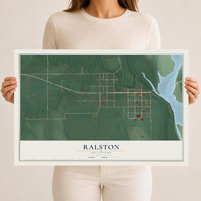 Map of Ralston, Oklahoma, 12 x 18 inch unframed archival matte print