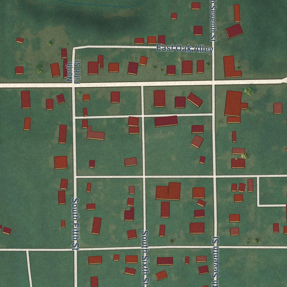 Close-up of the map of Ralston, Oklahoma print showing street and building detail