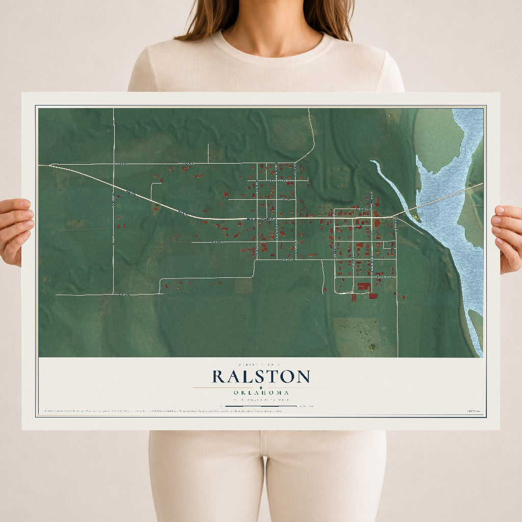 Map of Ralston, Oklahoma, 18 x 24 inch unframed archival matte print