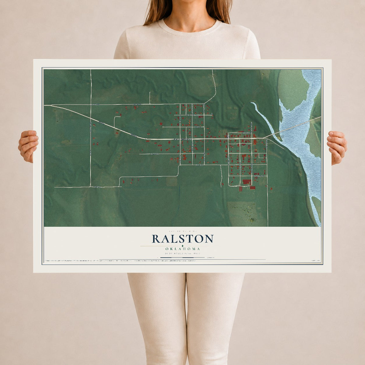 Map of Ralston, Oklahoma, 24 x 36 inch unframed archival matte print